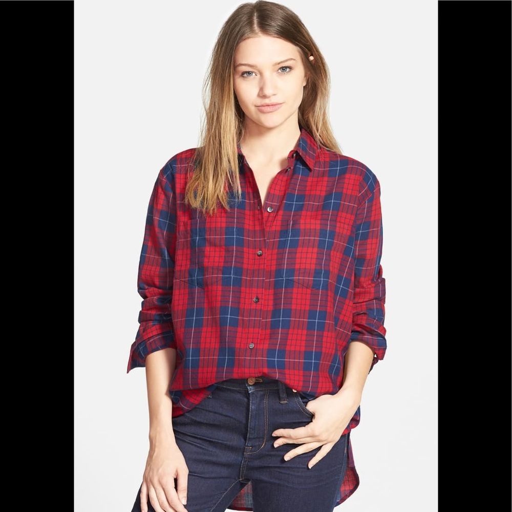 Madewell Edina Plaid Oversized Boyshirt Sz XS